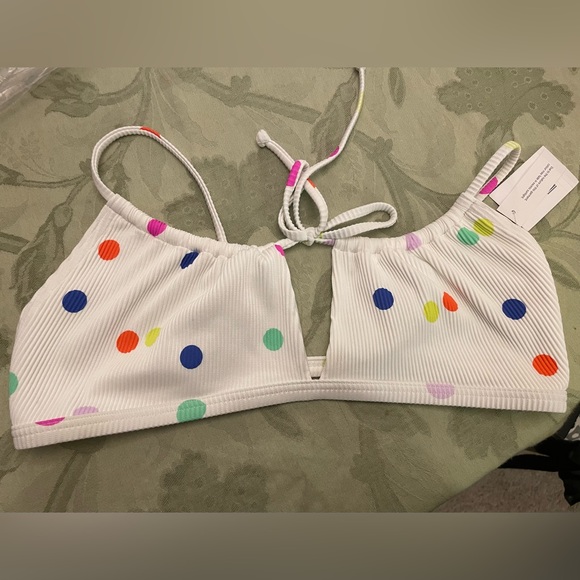 New Topshop White Colorful Polka-Dot Swimsuit Bikini Top Separates US 10 UK 14 - Picture 8 of 13